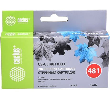 Струйный картридж Cactus голубой, 12 мл, для canon pixma tr7540/tr8540/ts6140/ts8140 CS-CLI481XXLC 1077913