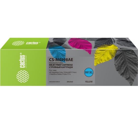 Струйный картридж Cactus 991xl желтый, 250 мл, для hp pw 755dn/mfp774dn/779dn/pro750dw/772 CS-M0J98AE 1167419