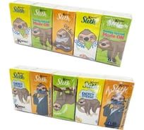 Бумажные платочки WORLD CART Ленивец 4-х слойные, 10 пачек, 9 листов, 21x21 см SLT-HS-01