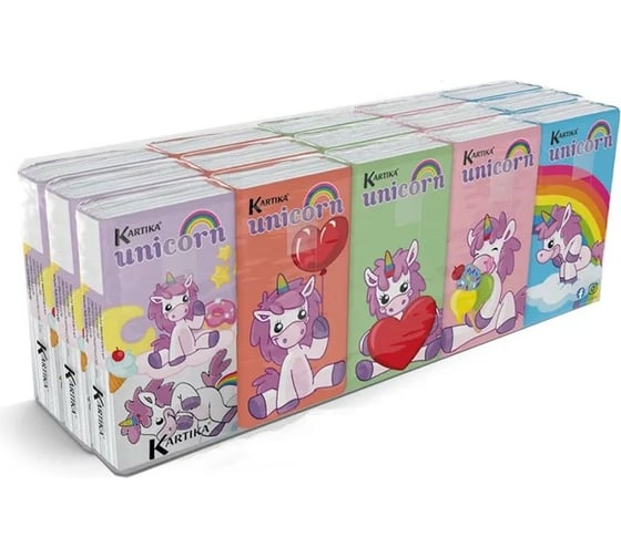 Бумажные платочки WORLD CART Единорог 4-х слойные, 1 шт KGUNC-HS-02/штучка
