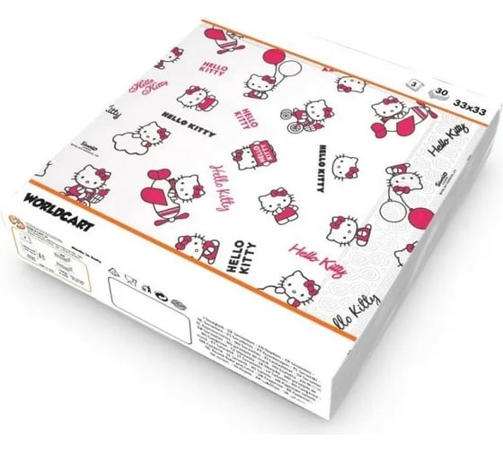 Бумажные салфетки WORLD CART Hello Kitty 3-х слойные, 30 листов, 32x32 см, 160 г KGHLK-NS-01 1