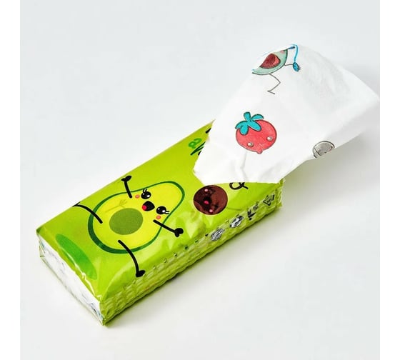 Бумажные платочки WORLD CART Авокадо 4-х слойные, 6 пачек, 9 листов, 21x21 см AVD-HS-05