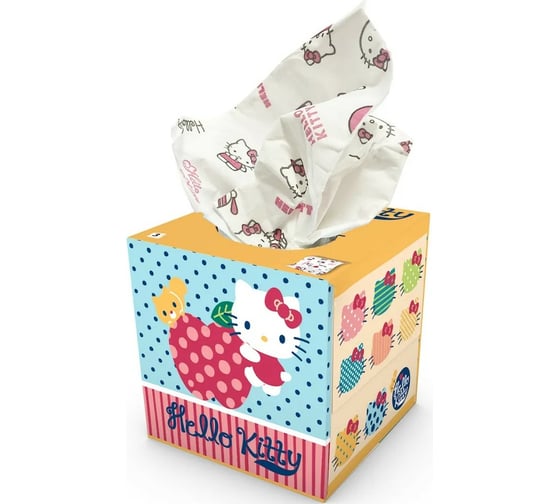 Бумажные салфетки-выдергушки WORLD CART Hello Kitty с рисунком 3-х слойные, 56 шт HLK-FC-01/заплатки