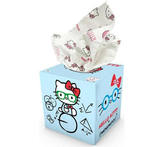 Бумажные салфетки-выдергушки WORLD CART Hello Kitty с рисунком 3-х слойные, 56 шт HLK-FC-01/голубая