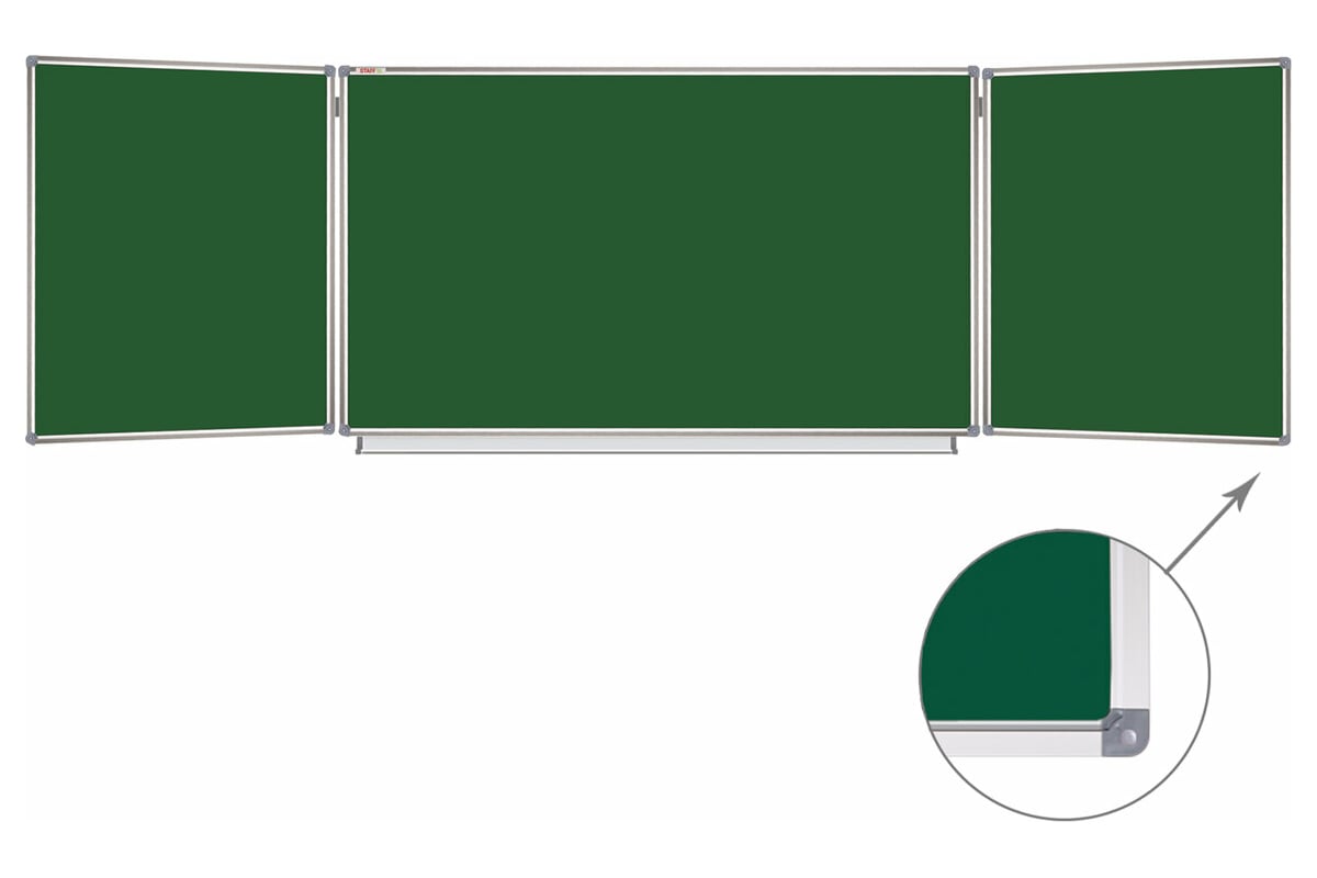 Магнитная доска для мела Staff 3-х элементная, 100x150/300 см, 5 рабочих  поверхностей, зеленая 238009