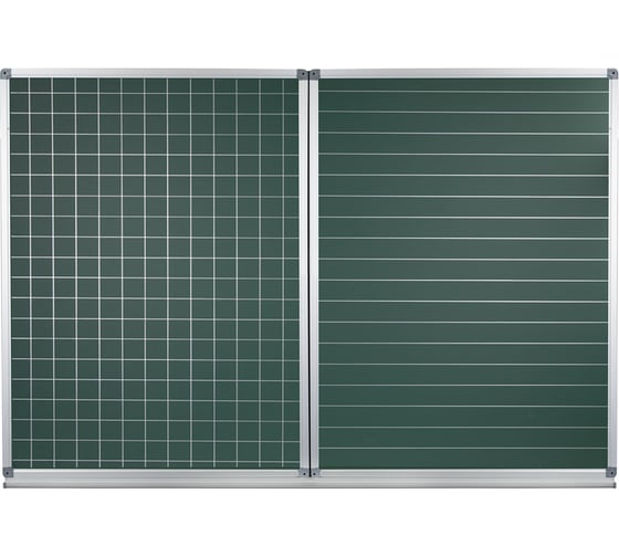 Магнитная доска для мела Staff 3-х элементная, 100x150/300 см, дополнительная линия/клетка, зеленая 238011