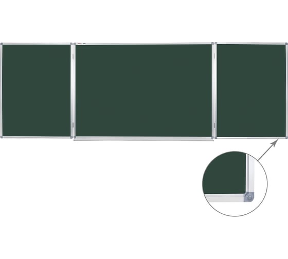 Магнитная доска для мела Staff 3-х элементная, 100x150/300 см, дополнительная линия/клетка, зеленая 238011