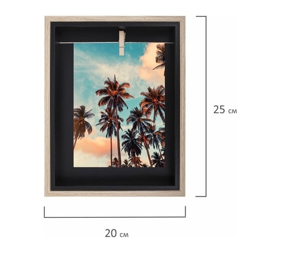 Рамка BRAUBERG Loft Black Box из мдф, фото 13x18 см, с прищепкой, 20x25 см 391290