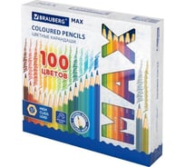 Цветные супермягкие карандаши BRAUBERG Max яркие, классические, 100 цветов, грифель 3.3 мм 181862