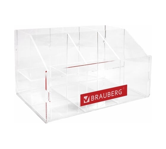 Подставка под письменные принадлежности BRAUBERG 6 отделений, 15x21x12 см, оргстекло 505923