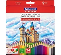 Цветные мягкие карандаши BRAUBERG Академия 24 цвета, шестигранные, грифель 3 мм 181866