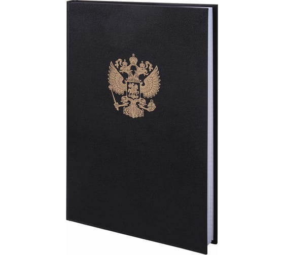 Книга учета BRAUBERG 96 л, клетка, твердая, бумвинил, офсет, герб, А4, 200x290 мм, черная 130275
