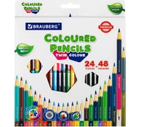 Цветные мягкие двусторонние карандаши BRAUBERG Premium Twin Colour 24 штуки, 48 цветов 181875
