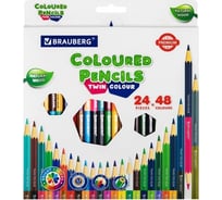 Цветные мягкие двусторонние карандаши BRAUBERG Premium Twin Colour 24 штуки, 48 цветов 181875