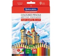 Цветные мягкие карандаши BRAUBERG Академия 36 цветов, шестигранные, грифель 3 мм 181867