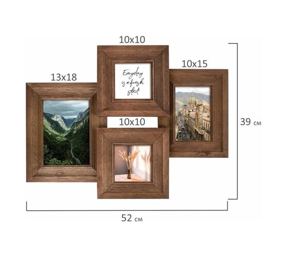 Рамка BRAUBERG Loft Quad из мангового дерева, фото разного размера, акриловый экран, 52x39 см 391283