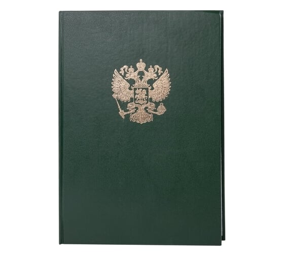 Книга учета BRAUBERG 96 л, клетка, твердая, бумвинил, офсет, герб, А4, 200x290 мм, зеленая 130277 1