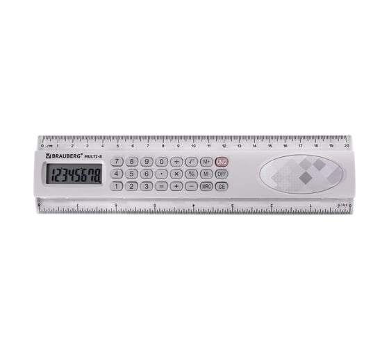 Линейка с калькулятором BRAUBERG Multi-8 20 см, 53x210 мм, 8 разрядов 250540