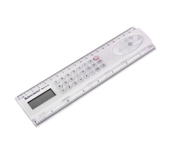 Линейка с калькулятором BRAUBERG Multi-8 20 см, 53x210 мм, 8 разрядов 250540