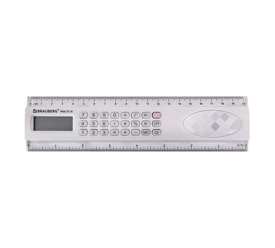 Линейка с калькулятором BRAUBERG Multi-8 20 см, 53x210 мм, 8 разрядов 250540