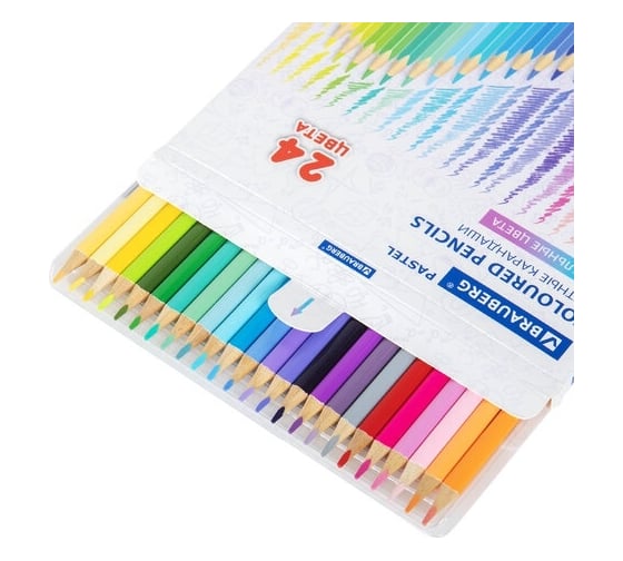 Цветные карандаши BRAUBERG Pastel 24 пастельных цвета, трёхгранные, грифель 3 мм 181851