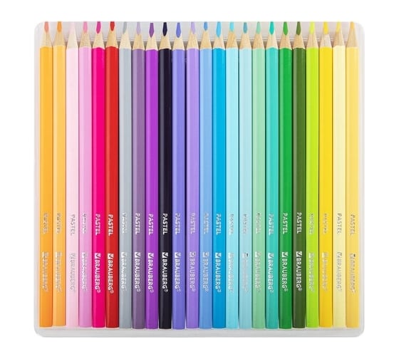 Цветные карандаши BRAUBERG Pastel 24 пастельных цвета, трёхгранные, грифель 3 мм 181851