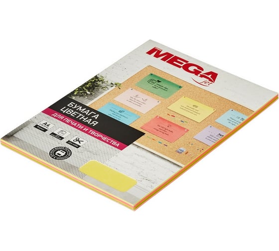 Цветная бумага ProMega Jet А4, 75 г, микс неон пачка 100 листов 866187