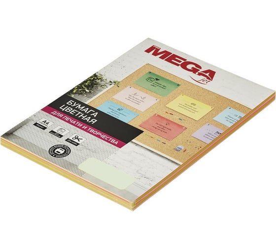 Цветная бумага ProMega Jet А4, 80 г, микс пастель пачка 100 листов 866185