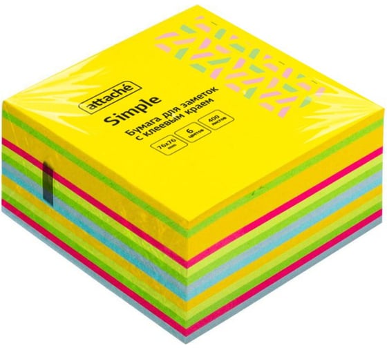Стикеры Attache 76x76 мм Bright colours Мармелад неоновые 6 цветов 1 блок, 400 листов 1602691