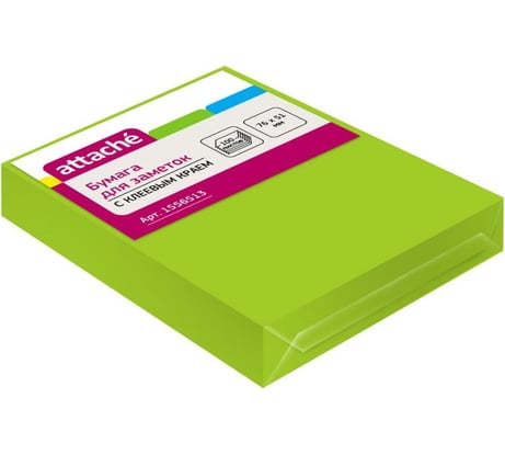 Стикеры Attache 76x51 мм неоновые зеленые 1 блок, 100 листов 1556513