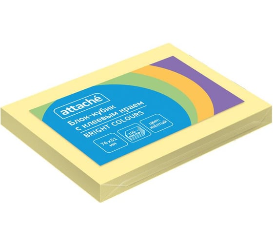 Стикеры Attache Bright colours 76x51 мм пастельные желтые 1 блок, 100 листов 1495398