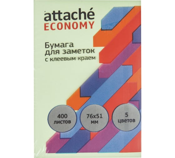 Стикеры Attache 76x51 мм 5 цветов 1 блок, 400 листов 1408007