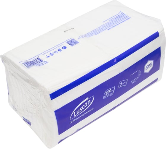 Бумажные салфетки Luscan 2 слоя 24x24 см белые 250 шт в упаковке 1519340