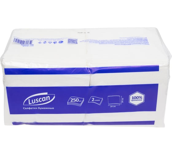 Бумажные салфетки Luscan 2 слоя 24x24 см белые 250 шт в упаковке 1519340
