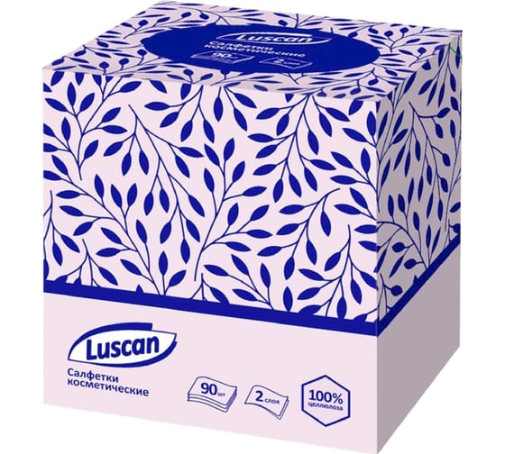 Косметические салфетки Luscan 2 слоя 90 шт в упаковке в кубе белые 1519344