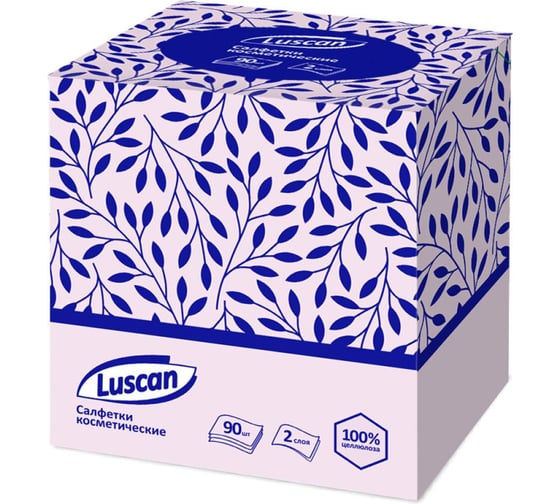 Косметические салфетки Luscan 2 слоя 90 шт в упаковке в кубе белые 1519344