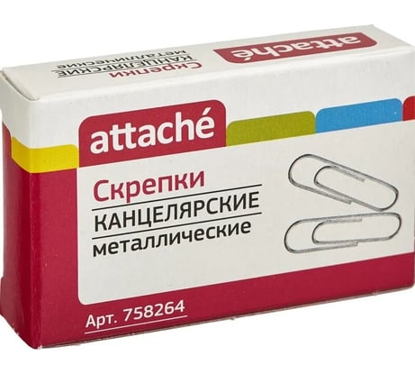 Металлические овальные скрепки Attache 28 мм, без покрытия, 100 шт в упаковке картонная коробка 758264
