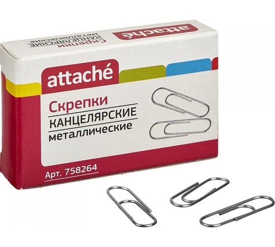 Металлические овальные скрепки Attache 28 мм, без покрытия, 100 шт в упаковке картонная коробка 758264