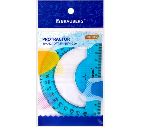 Транспортир BRAUBERG Fruity 10 см, 180 градусов, пластик, тонированный, ассорти 210768