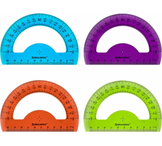 Транспортир BRAUBERG Fruity 10 см, 180 градусов, пластик, тонированный, ассорти 210768