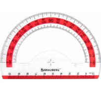 Транспортир BRAUBERG Fresh Zone 10 см, 180 градусов, пластик, прозрачный, красная шкала 210760