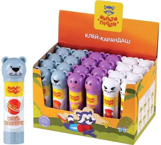 Клей-карандаш Мульти-Пульти Зверята морской котик, бегемот, кошка GS82995 GS_82995