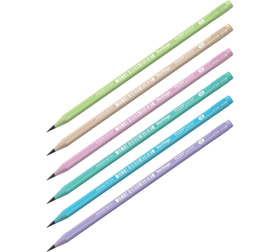 Чернографитный карандаш Berlingo flexy pastel hb, с ластиком, трехгранный, заточенный, пластиковый, пвх-бокс BP01014