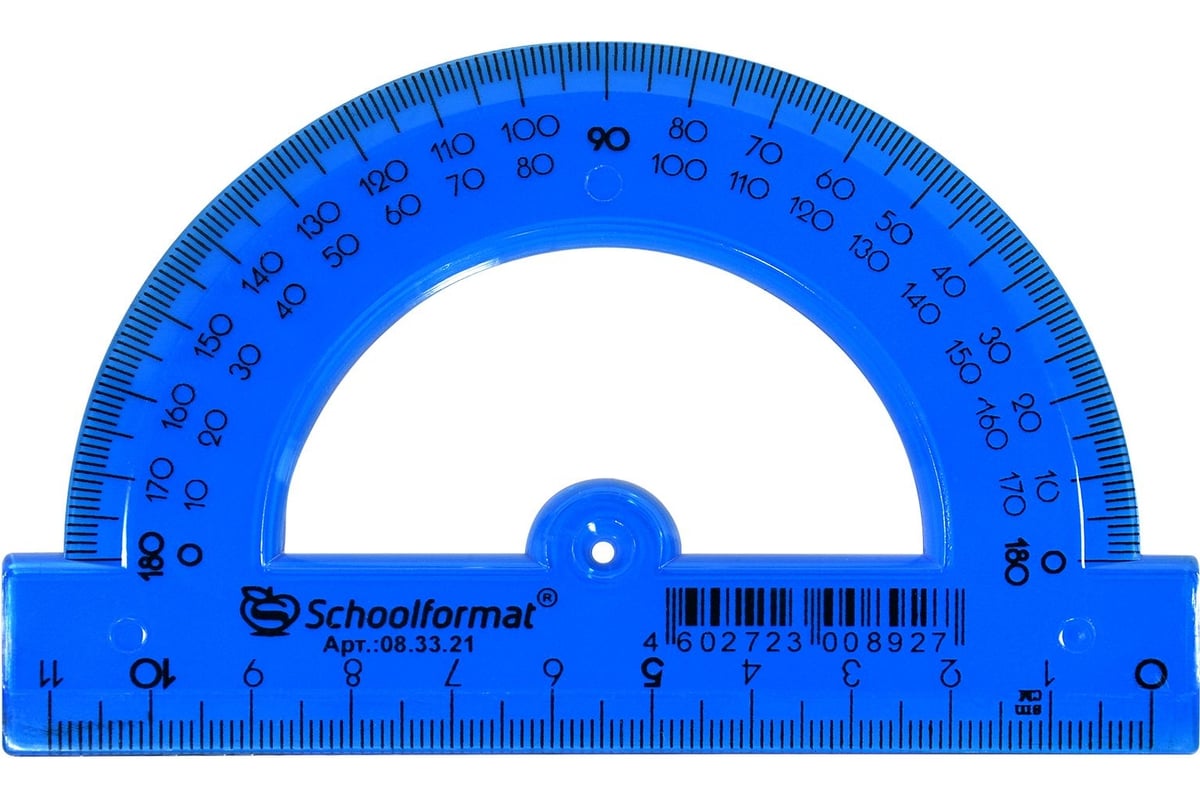 Транспортир Schoolformat 180 градусов, 12 см, пластиковый тонированный  ассорти 08.33.21