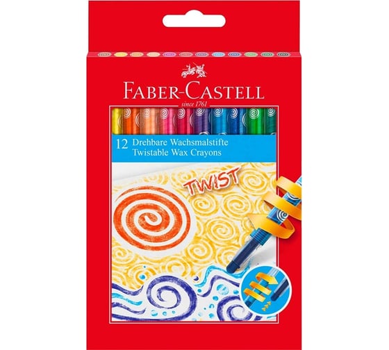 Восковые карандаши Faber-Castell 12 цветов, выкручивающийся стержень, картонная упаковка, европодвес 120003 1