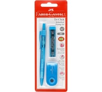 Механический карандаш Faber-Castell tri click 0.7 мм, 2b, с ластиком, грифели 20 шт, 0.7 мм + ластик sleeve mini, прямоугольный, 54x25x13 мм, пластиковый футляр, голубой, блистер 136048