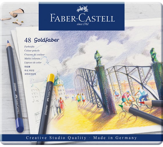 Цветные карандаши Faber-Castell goldfaber, 48 цветов, круглые, заточенные, металлическая коробка 114748