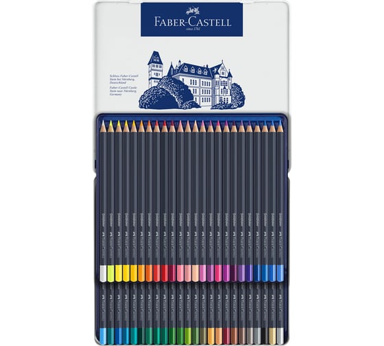Цветные карандаши Faber-Castell goldfaber, 48 цветов, круглые, заточенные, металлическая коробка 114748