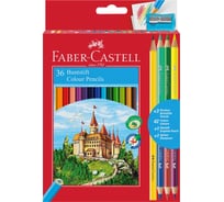 Цветные карандаши Faber-Castell замок, 36 цветов, шестигранные, заточенные, 6 цветов, чернографитный карандаш, точилка, картонная упаковка, европодвес 110336