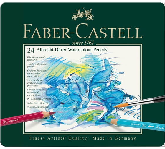 Художественные акварельные карандаши Faber-Castell albrecht dürer, 24 цвета, металлическая коробка 117524 1